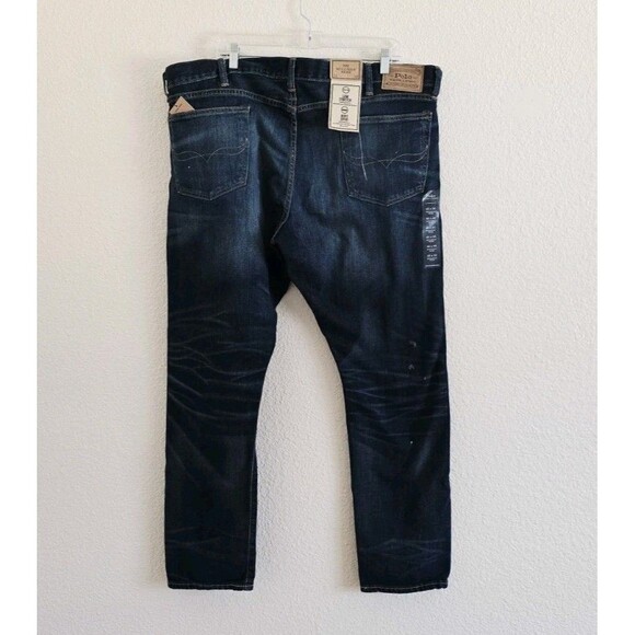 New-Polo Ralph Lauren Mens Sullivan Slim Paint Distressed Blue Denim Jeans 42x32 - Picture 5 of 11